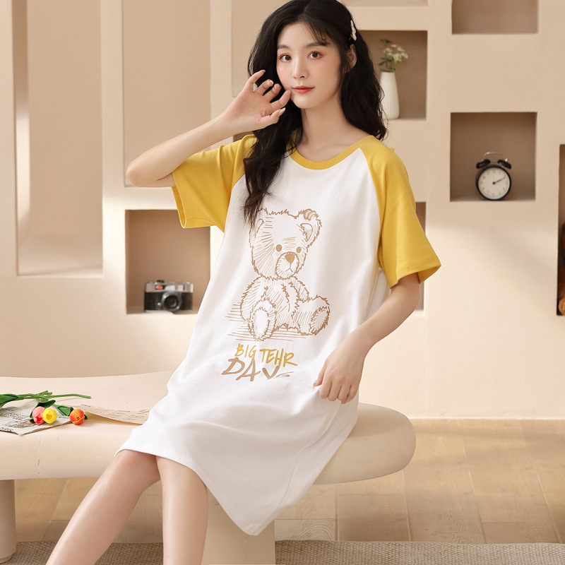 【愛心熊聯名】可愛連衣裙2024早春少女心俏皮印花T卹連衣裙